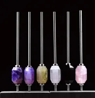 Reusable Adjustable 304 Stainless Steel Drinking Straws with Natural Crystal Healing Quartz Column 6 colors Gift Box1439894