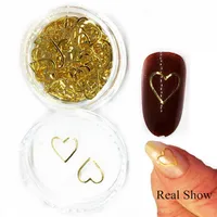100pcs box coeur doré décorations d'art ongles love love creux 3D autocollant hybride ongle métal rivet rivet ultra-mince goujon pour ongles salon201j