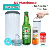 US Warehouse 16oz Sublimation Cooler Tumblers 4 in 1ダブルウォールステンレス鋼真空断熱クーラー2つの蓋付きDIYブランクビールマグ