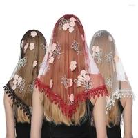 Scarves Colorful Tassel Triangle Silk Scarf Women Gauze Headscarf Elegant Ladies Shawl High-quality Lace Breathable Wedding Veil