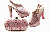 Dress Shoes Beautiful Pink Women Pumps With Crystal Decoration African Match Handbag Set For X17 Heel 12CM