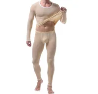 M￤n under tr￶ja tunt is Silk Tshirts Transparenta l￥nga ￤rmar toppar leggings Long John Pants Byxor Set Baselayer Casual Lounge 4735388