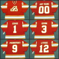 1 jim craig 12 tom lysiak 9 jean pronovost 3 pat quinn atlanta flames 1980 vintage away hockey jersey S-3XL