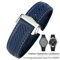 Assista Bands 20mm Rubber Silicone Watch Strap Fit para Omega Seamaster 300 AT150 Aqua Terra Ultra Light 8900 Aço Buckle Watch Bracelets T221213