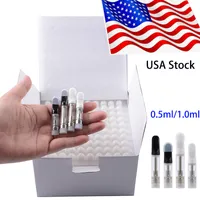 USA Stock 0.5ml 1.0ml TH205 Atomizers Empty Vape Cartridges Packaging Glass Thick Oil Carts Wax Vaporizer 510 Thread E Cigarettes With Foam Pack
