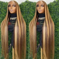 36 Inch Straight Highlight Lace Front Simulation Human Hair 13x4 Lace Frontal Wig Brazilian 180% Honey Blonde Colored Wigs For Women
