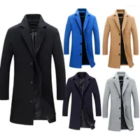 معاطف الخندق للرجال الشتاء سترة معطف رسمي أنيقة للرجال لون الصلبة لون الأكمام الخارجية الزر "أزياء الذكور"