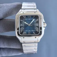 Blue Square Mens Watch 40mm Gen￨ve ￤kta rostfritt st￥l Mekaniska klockor Fall Armband Auto Date Watches Manliga armbandsur Montre de Luxe Waterproof