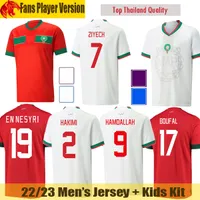 22 23 Versione del giocatore fan Marocco Maglia da calcio ZIYECH HAKIMI 2022 Coppa del mondo EN-NESYRI HAMDALLAH AMALLAH BOUFAL ABOUKHLAL jersey da uomo Kit bambini
