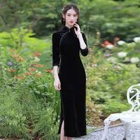 Etnische kleding klassieke jurk vrouwen elegant zwart cheongsam gewaad jonge stijl jurken sexy slank dagelijkse moeder slijtage qipao traditionele197l