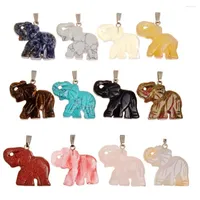 Anh￤nger Halsketten 6pcs/Los Tierschnitzer Elefant Naturstein Halskette Opalit rosa Kristallquarz Heilung Anh￤nger Pendel Amulett Amulett
