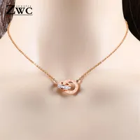 ZWC Fashion Charm Roman Digital Double Circle Pendant Necklace for Women Girls Party Titanium Steel Rose Gold Necklaces Jewelry312b