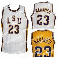 Basketball Jerseys Custom Pete Maravich # 23 Jersey de basket-ball coll￩gial masculin cousu tout num￩ro de nom blanc jaune top qualit￩