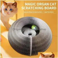 Cat Toys Round Cats Tablero de rascado con Toy Bell Ball Supply Pet Supply Plegable Corrugado Nido M￡gico Magic ￳rgano Scratch Drop Dhjd6