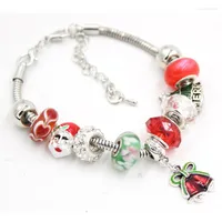 Charm Bracelets 10PCS/Lot Fashion Jewelry Bracelet Lampwork Murano Glass Beads Xmas Tree Santa Bell For Christmas Gift
