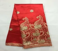5 jardsspc Beuatyful Red George Lace Fabric ze złotymi cekinami afrykańska bawełniana tkanina do ubrań JG2119187345