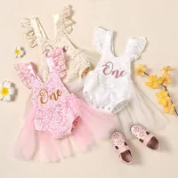 Girl Dresses Children&#39;s Dress Born Baby Girls First Birthday Party Lace Cute Sleeveless Letter Print Jumpsuits Infant Tutu