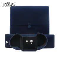Jewelry Pouches Bags Box Dark Blue Double Open Ring Pendant Earrings Necklace Valentine's Day Birthday Surprise Gift For310G