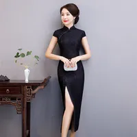 Sexy Long Cheongsam 2019 Abito tradizionale in stile cinese Abito a manica corta Womens Lace Slim Slim Party Dresses Vestido292H