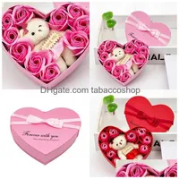 Party Favor Valentijnsdag Cases Reds Rose Bear Gift Box Soap Bloemen Love Hearts Containers met jou Marry Wedding Decorations 7 8R DHXWT
