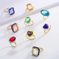 Wedding Rings Irregular Geometric Square Round Colorful Crystal Cubic Zirconia Dripping Oil Finger Ring For Women Jewelry Gifts