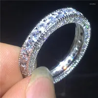Bröllopsringar vincinatg evighet ring silver färg 3 rad cz sten uttalande band för kvinnor brud party smycken gåva
