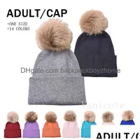 Party Favor Adt Kids Wool Ball Woolen Yarn Hats Winter Keep Warm Solid Color Knitting Cap Europe And America Outdoor Sports Knitted Dhkts