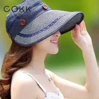 Beanie Skull Caps COKK Hats Women Wide Large Brim Floppy Summer Beach Sun Hat Straw Hat Button Cap Summer Hats For Women Anti-uv Visor Cap Female T221201