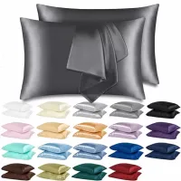 In Stock Pillow Case Solid Silky Satin Skin Care Pillowcase Hair Anti Queen King Full Size Cover in stock 2PCS HK0001