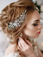 Cabeças de cabeceiras de cabelos de cabelos prateados pente de cabelo de cabelo pérolas de cristal shinestones Bandas para os ornamentos da noiva elegantes acessórios de casamento femininos
