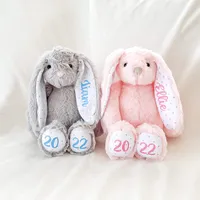 Sublimação coelhinho de páscoa luxuosa boneca de orelhas longas de coelhinhos com pontos 30 cm rosa cinza azul branco bonecas de coelho para infantil brinquedos de pelúcia macia e fofa