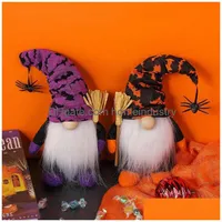 Otros suministros de fiesta festivos Decoraci￳n del hogar de Halloween Gnomos Doll con Spider Plush Handmade Tomte Ornamentos Suecos Decoraciones Dhffw