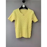 2023 T-shirt f￩minin Nouvelle mode Pulllaes ￠ col boutique pour femmes 4 couleurs tricots tricots femmes ￠ manches courtes pull solide plus d￩contract￩s