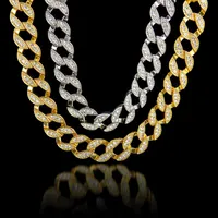 24k Real Gold Plated Miami Cuban Link överdriven glänsande kristall strasshalsband sätter hiphop bling hipster män kedjor 75 cm2096