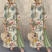 Casual Dresses Womens Maxi Beach Dress 2021 Summer Half Sleeve Boho Kaftan Tunic Gypsy Etnic Style Floral Print Plus Size S-5XL278N