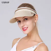 Beanie Skull Caps USPOP women straw sun hats Empty top visor straw caps Casual female big brim bow-knot sun hat summer beach hat T221201