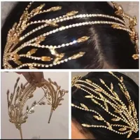 Copricapi barok Kristal Strass Parels Nappel Leaf Dubbele Haarband Vrouwen Bridal Wedding Tiara Accessori Accessori per capelli corona Sieteraden