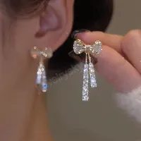 Exquisite Shiny Crystal Bowknot Pendant Dangle Earring for Women Fashion Bow Knot Tassel Earrings Party Jewelry Accessories Gifts