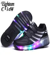 Maat 2840 Kids LED -schoenen gloeiende sneakers met rol voor jongens Lumineuze sneakers met achtergrondverlichting One Wheel Roller Skate Shoes9656575