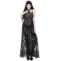 Casual Dresses Eva Lady Gothic Sexy For Women See Through Malter Black Spets ärmlös lång klänning Performance Stage Party Trendy