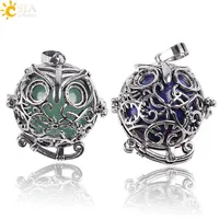 CSJA Vintage Silver Openable Locket Charm Necklace Presants Owl Bird Cage Round Natural Stone Bead Ball Jewelry for Men Women Gift2002