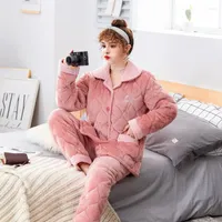 Ropa de dormir para mujeres Pajamas acolchado de invierno para mujeres Fleece de tres capas pelos de tres capas gruesos, cálidos, calientes, lindo se puede usar fuera de ropa de salón
