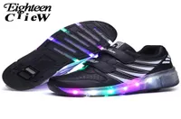Maat 2840 Kids LED -schoenen gloeiende sneakers met rol voor jongens Lumineuze sneakers met achtergrondverlichting One Wheel Roller Skate Shoes7612909