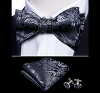 Для мужчин Self Tie Tie Tie Silk Butterfly Tie Black Floral Paisley Handky Cufflink Cuff Comse Съемный галстук Barrywanglh10022937842