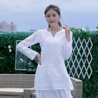 Vêtements ethniques India Dress Classic Broidered Hatha Yoga Meditation Blouse Cotton White Femmes Kurti Robes Vêtements