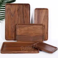 Rectangle Black Walnut Plates Delicate Kitchen Wood Fruit Vegetable Bread Cake Dishes Multi Size Tea Food Pizza Snack Trays BH8137 TQQ