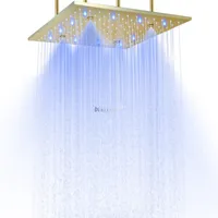 Brushed Gold 400x400mm Ceiling Mist Rain LED Shower Head 304 SUS Two Functions Bathroom Recessed Shower Faucet