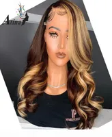 Brown Honey Blonde Highlight Wig 13x6 Lace Front Human Hair Wigs Body Wig Atina Full 360 Lace Frontal Wig Remy HD Close4594845