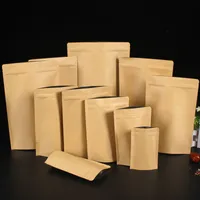 11 Größen braune Kraftpapier-Stand-up-Taschen Heizdichtung wiederverschließbarer Reißverschlussbeutel Innere Folie Lebensmittel Aufbewahrungsbeutel mit Tränen nichtc