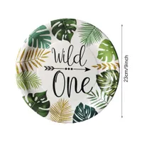Disposable Dinnerware Wild One Disposable Tableware Set Leave Plants Paper Plates Cup Party Banner for Diy Party Decoations Disposable Tableware Cup T2212
